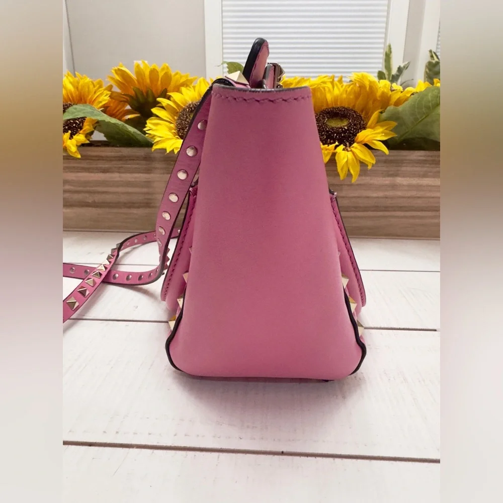 Pink Valentino Garavani Small Leather Rockstud Tote - Picture 4 of 15